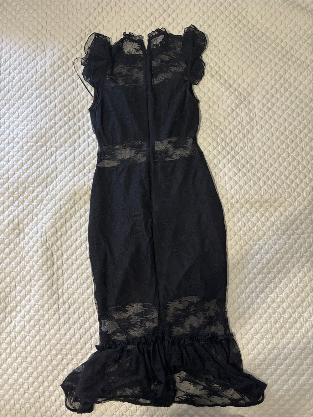 bebe Black Lace Midi Dress with Ruffle Hem - Picture 2 of 4